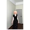 French Black Small Flying Sleeve Floral Dress Women's Casual Summer New Super Good-looking Lace Lace Waist Dress