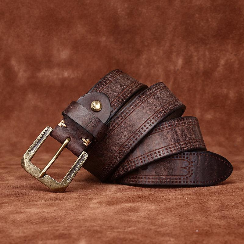Thickened Extra Thick Retro Personalized Embossed Matte Leather Belt Men'S First Layer Cowhide Casual Jeans Belt Men'S