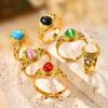 Vnox New Trendy Colorful Natural Stone Ladies Rings For Women Size 6/7/8/9 Stainless Steel Finger Jewelry Luxury Gifts For Girls