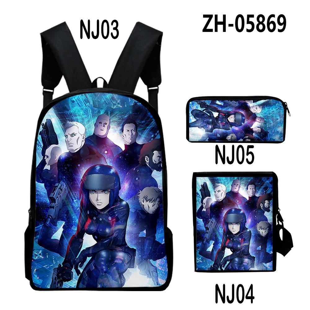 Nouveauté Populaire ghost in the shell Impression 3D Set de 3 pièces Sacs d'école Sac à dos pour ordinateur portable Sac à dos Sac à bandoulière incliné Trousse