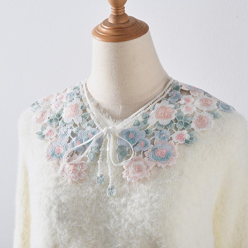 Sweet Floral Embroidery Shirt Fake Collar for Women Removable Shirt Detachable Collar for Shirt Blouse Tops Sweater False Collar