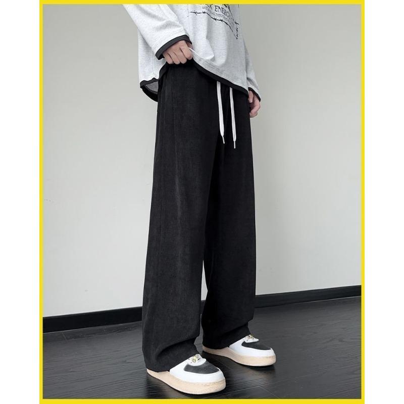 Autumn and Winter Velvet Thickened Solid Color Elastic High Waist Casual Men's Trendy Sports Loose Straight Trousers