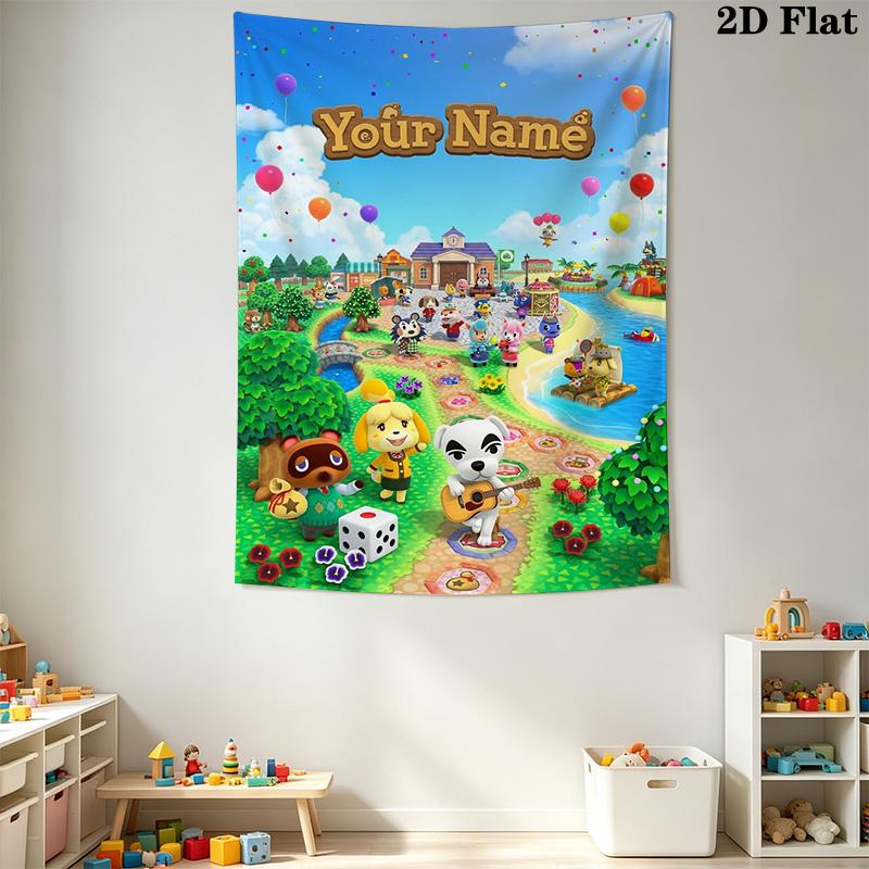 Name Custom Animal Crossing Wall Tapestry Aesthetic Wall Hanging Printed Fabric Blanket Decorative Tapestries for Bedroom Living Room Home Decor