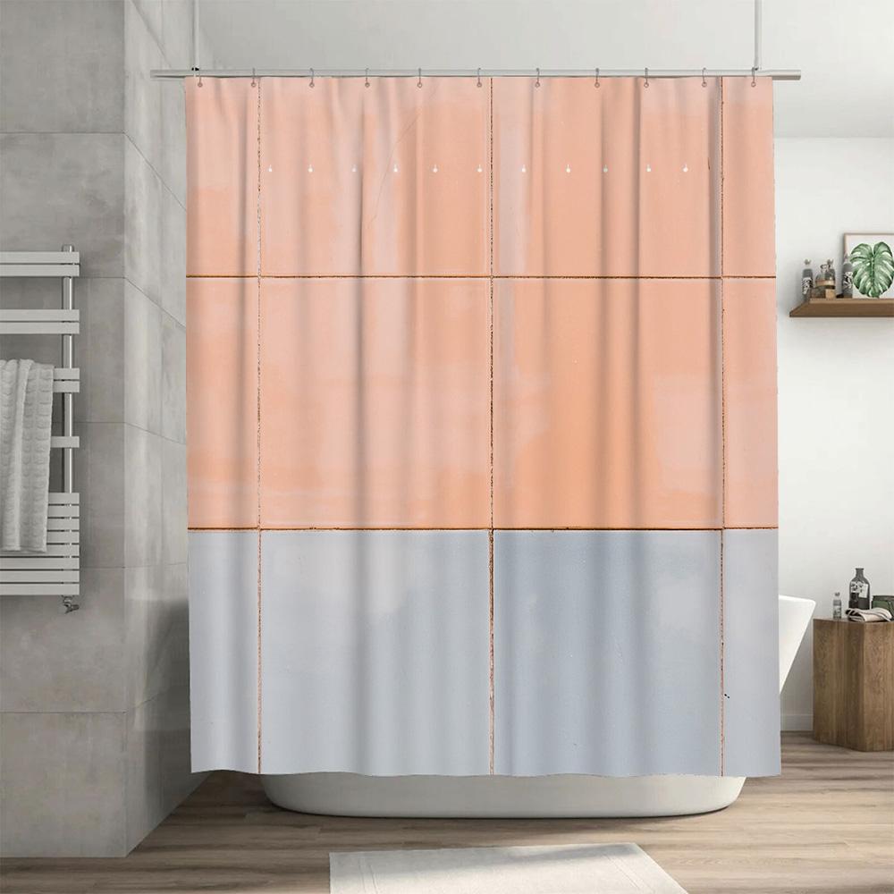 Shower Curtain Rectangular Bathroom Decor Pink Gray Shower Liner Waterproof Bath Accessories Decoration