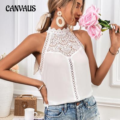 Women's Summer Vest Fashion Hollow Lace Tank Top Sleeveless Top