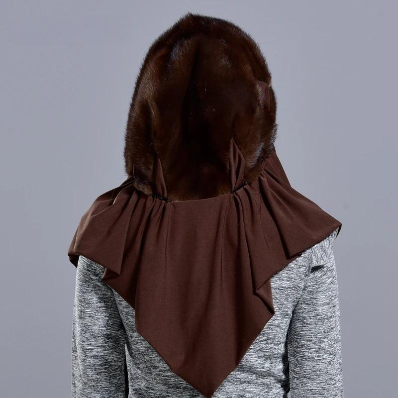 Mink Fur Hood Hats for Women Winter Warm Luxury Full Pelt Mink Fur Scarf Hat Stylish Fashionable Genuine Female Outdoor Snow Hat