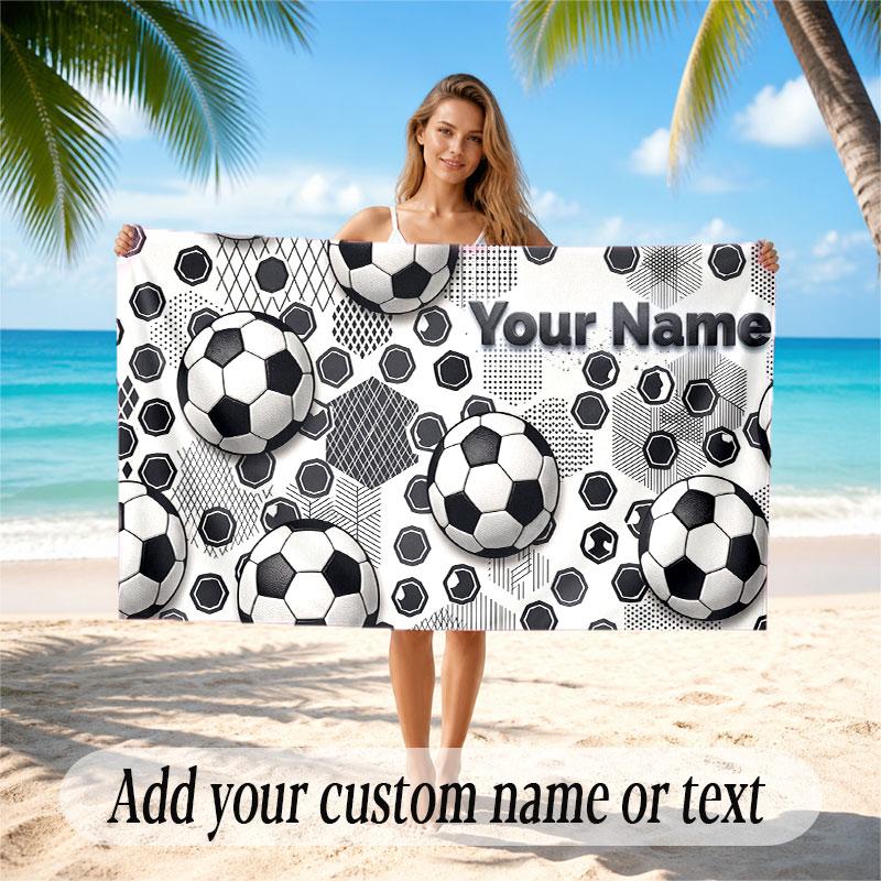 Soccer Theme Beach Towel Personalized Custom Name & Text Soft Quick Dry Beach Towel for Swimming Travel