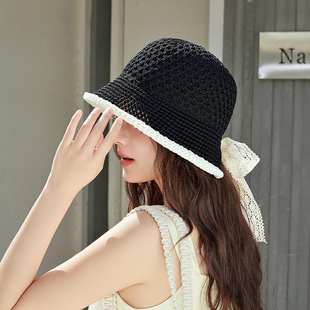 Water Bucket Hat Women Summer Sun Protection Straw Sunhat With Short Brim For Beach Vacation