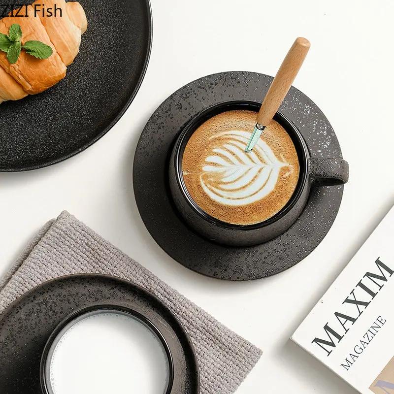 Japon Kahve Fincanı ve Tabağı Seti Vintage Seramik Kupa Ofis Öğleden Sonra Çayı Kapuçino Latte Kupası Ev Süt Kupası İçecek Seti