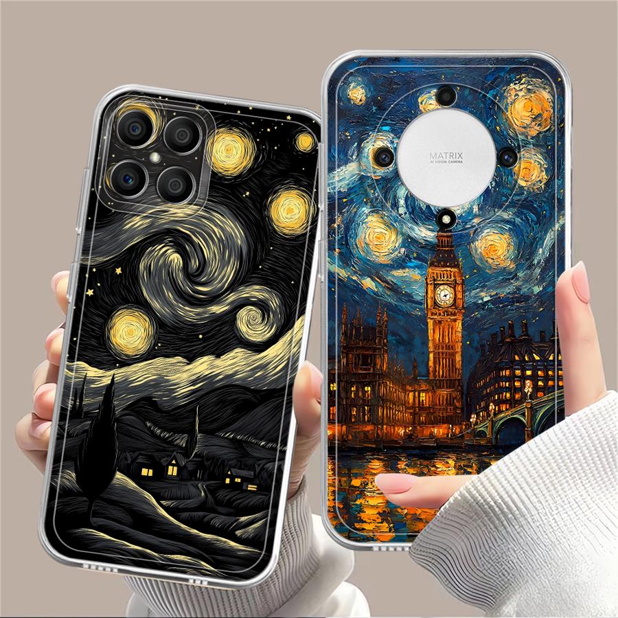 Custodia per Honor X9a X9b 90 Lite X7b X8b X8a X8 Cover Morbida per Telefono Van Gogh Notte Stellata