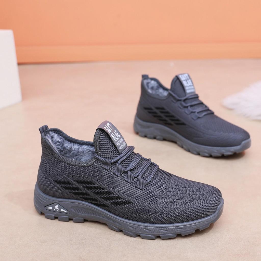 Men's Winter Cotton Shoes with Woven and Velvet Design, Slip-On Sports Casual Boots