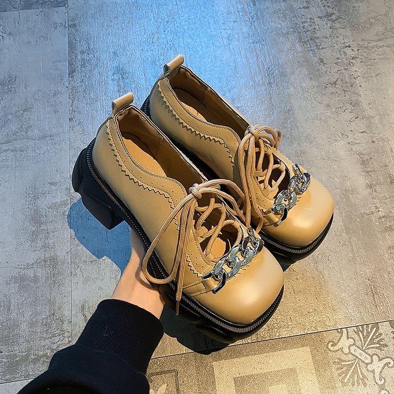 

Fashion Retro Platform Ladies Pumps Spring and Autumn Square Toe Metal Chain Women s Shoes Casual With Discount Stylish Lastest Y2k Shoe 35