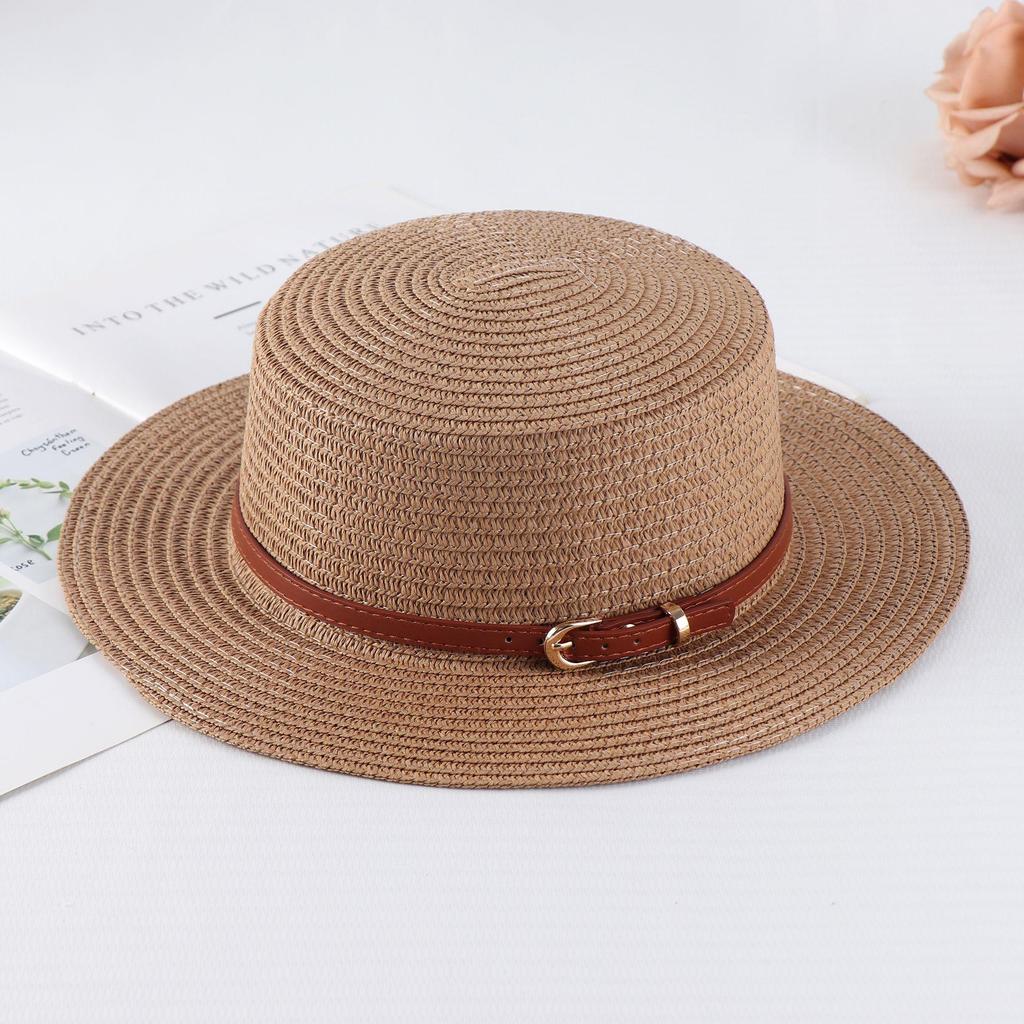 Women's Retro British Style Sun Hat with Rhinestone Letter & Leather Belt