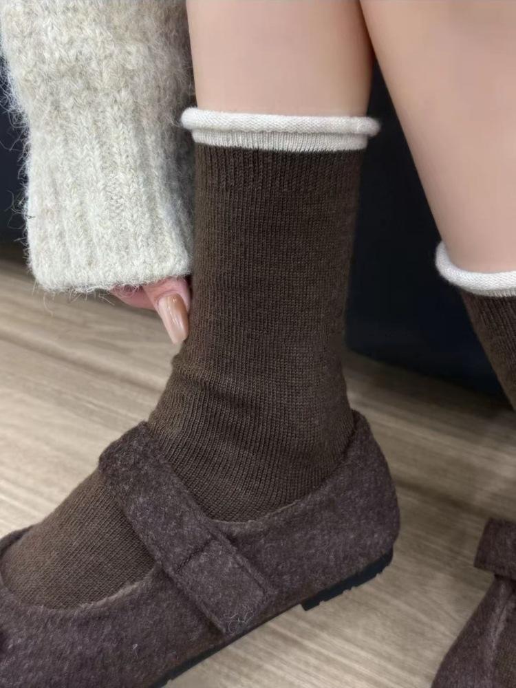 Szare Skarpetki Sezonowe Czysta Bawełna Skarpetki do Połowy Łydki Pogrubione Ciepłe Wełniane Podkolanówki Podwinięty Obszyty Ściągacz Skarpetki na Zimę