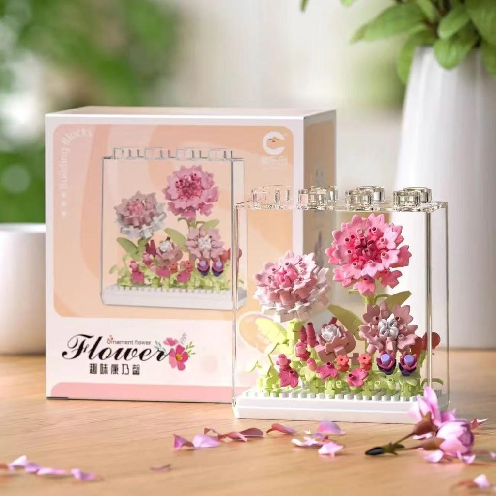 Creative Microgranules Bouquet Rose Sunflower Flower Mini Particles Building Blocks Assembled Bricks Girl Gift Home Ornament