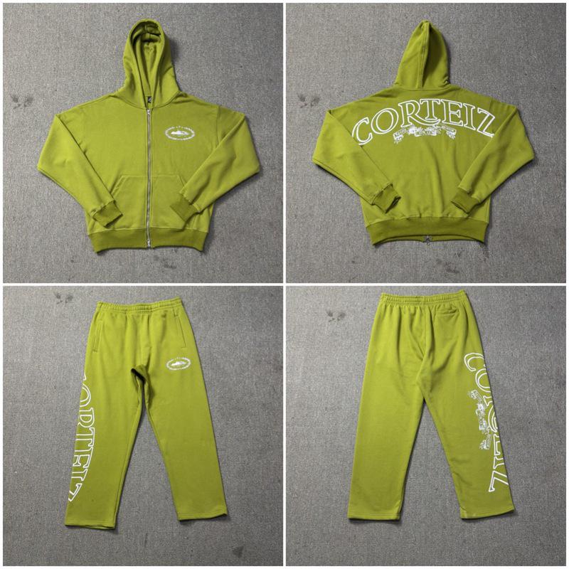 Corteiz Devil's Island Retro Print Loose Cardigan Hoodie and Pants Set