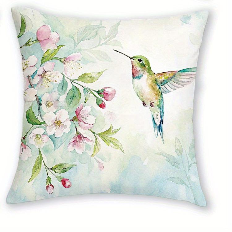 1/4 pz Copricuscini Decorativi Cuscino da Lancio con Colibrì Floreale Acquerello Copricuscini Decorativi Fioritura Primaverile per Divano Letto Casa
