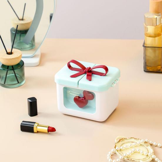 Yousheng Cute Lipstick Storage Box Small Makeup Case with Bowknot Lid Red Hearts 8 Slots Cosmetic Organizer for Lip Rouge Lip Balm Nail Polish