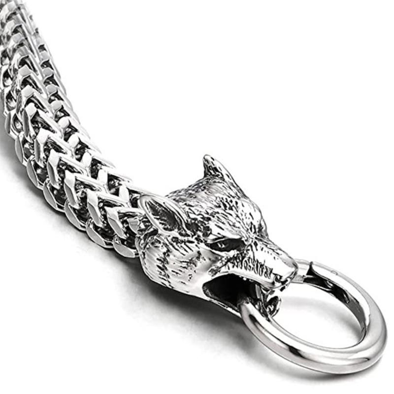 Men's Stainless Steel Wolf Head Bracelet Fashionable Designs Adjustable Length for Daily Wear and Special Occasions
