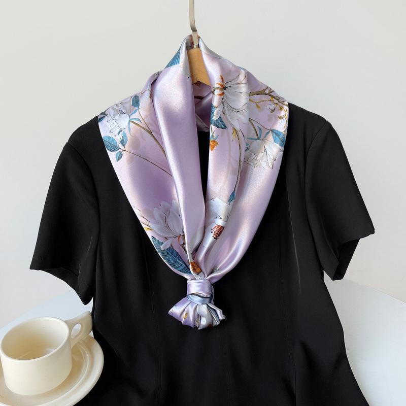Silk Scarf Large Square Scarf Women's New 90cm Printed Vintage Wrap Scarf Satin Shawl Scarf