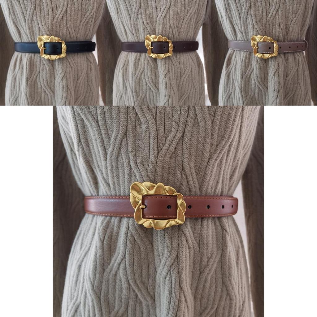 Casual Womens Leather Belt With Flowers Shaped Metal Buckle For Trendy Streetwear And Work Looks