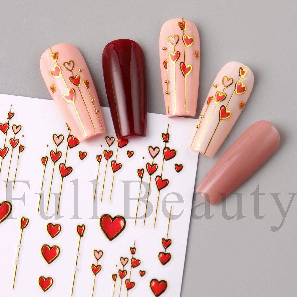 Nail Art Stickers Ins Golden Edge Love Line Valentine's Day Romantic 3D Adhesive Nail Stickers