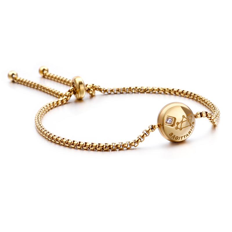 Korean Zodiac Constellations Gold Bracelet with Diamonds - Adjustable Titanium Steel Jewelry for Girls