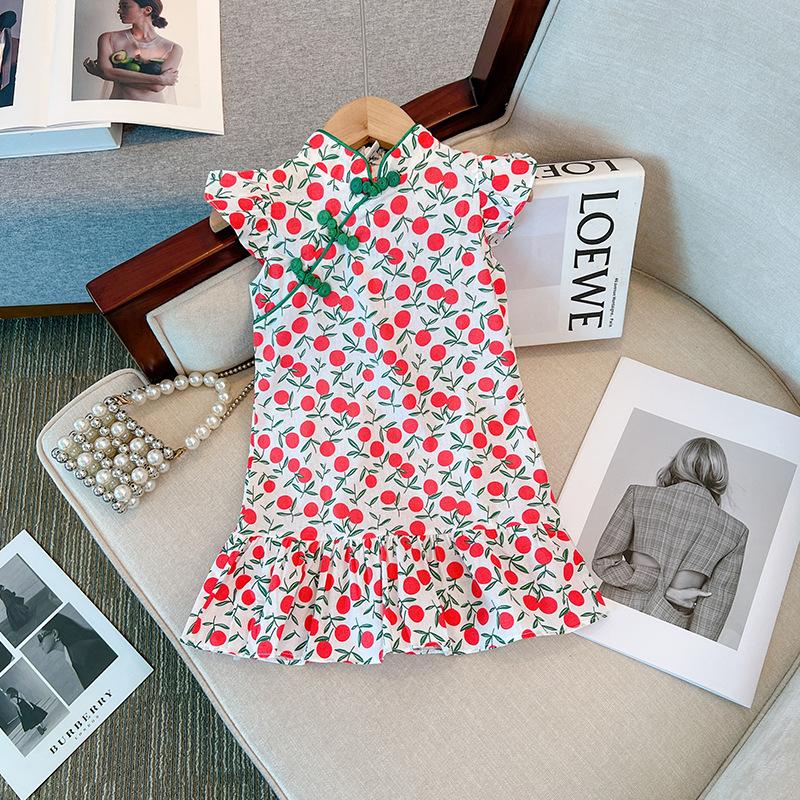 Girls Floral Qipao Dress Spring Summer Kids Princess Fashionable Chinese Traditional Cheongsam Party Wear 90cm