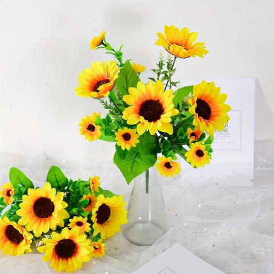 Artificial Sunflower 13 Head Realistic Fake Silk Flower Home Office Wedding Party Table Centerpiece Indoor Outdoor Faux Bloom Decoration
