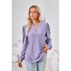 Women's Solid Color V-neck Jacquard Long Sleeve Loose T-shirt Top, Autumn Winter Casual Wear for Europe America Cross-border