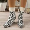Aphixta Stripe Design 7.5cm Thin Heels Socks Boots Women Big Size 43 Stretch Fabric Elastic Pointed Toe Shoes Ankle Boot Woman