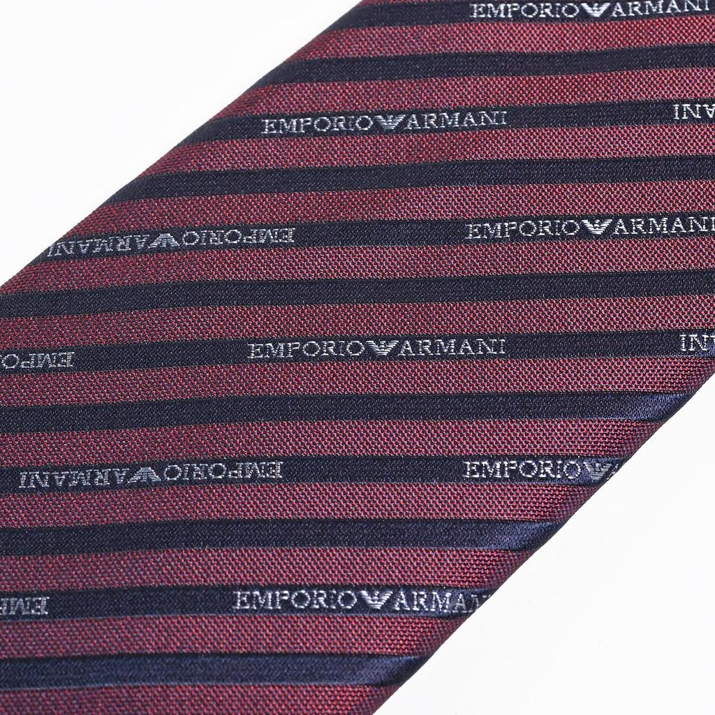 Emporio Armani Name Made in 340075 2R605 00490 Men's Necktie, 7.5cm Wide, 100% Silk, Logo, Burgundy, Italy, [Used]