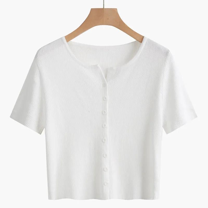 V-neck Short-sleeved Knitted Cardigan Thin T-shirt Women's Slim Short Tops