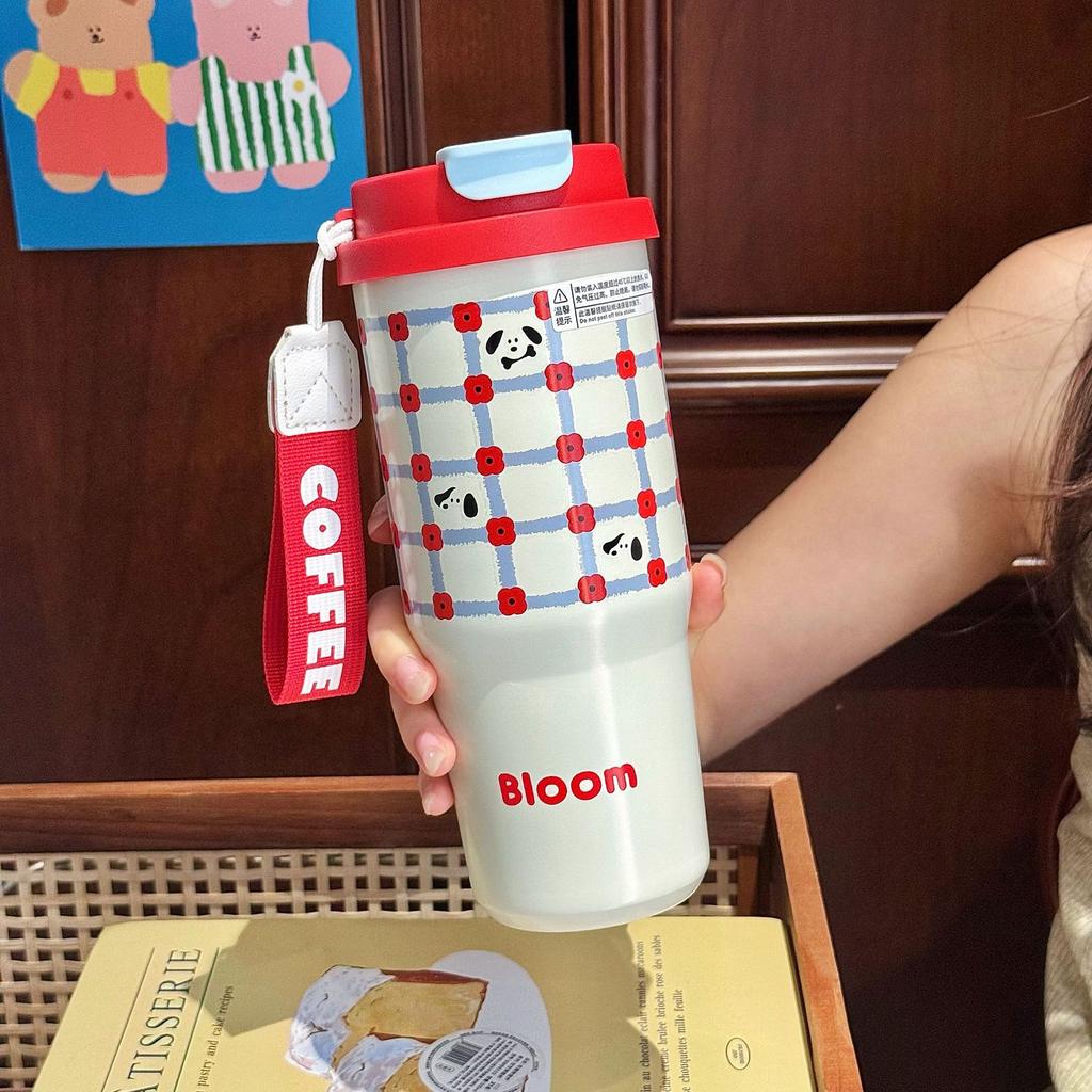 One cover double drink stainless steel thermos cup female high value large capacity portable ice cup cartoon cute water cup