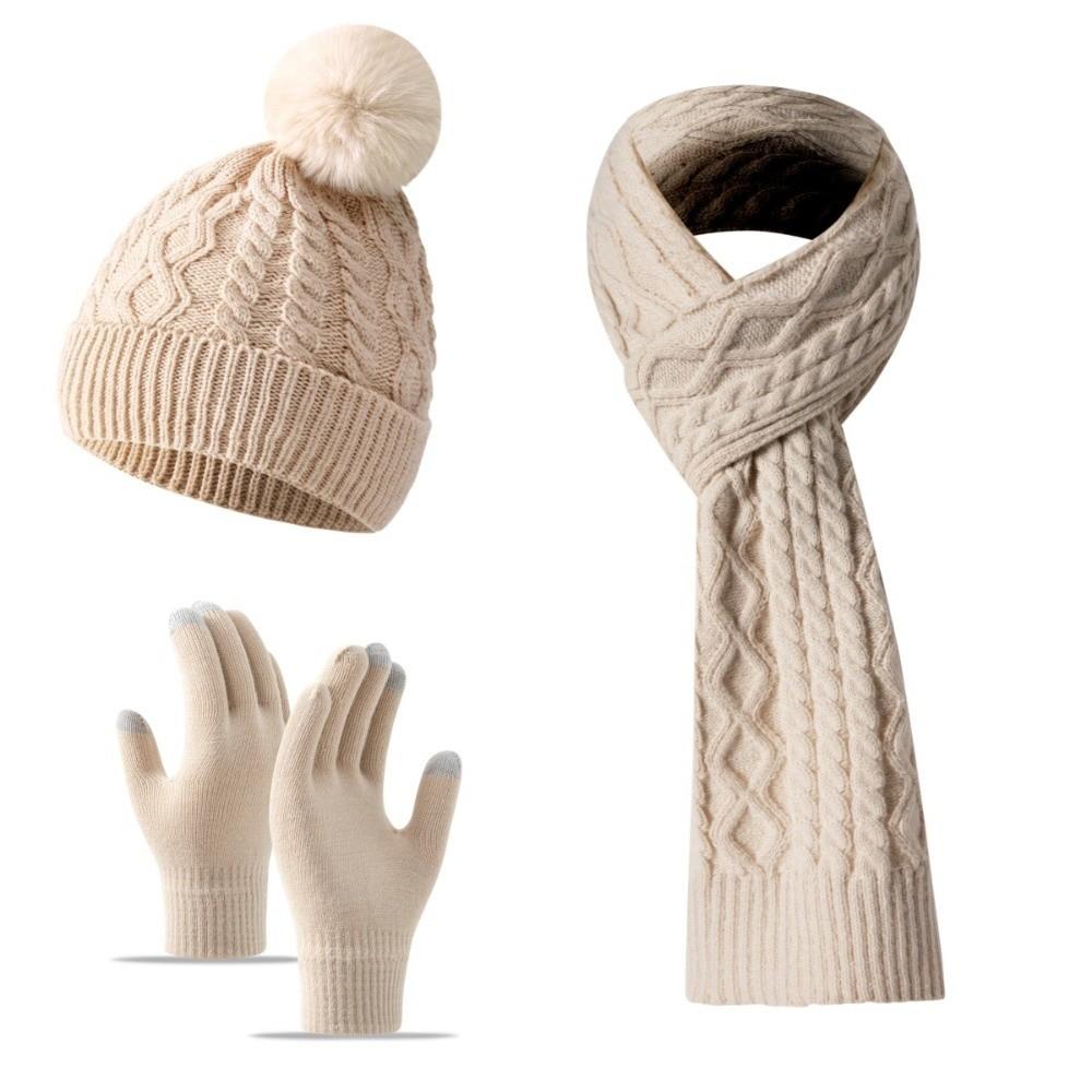 3Pcs/Set Warm Knit Beanie Snood Set Knitted Touchscreen Gloves Winter Hat Scarf Gloves Set  Unisex
