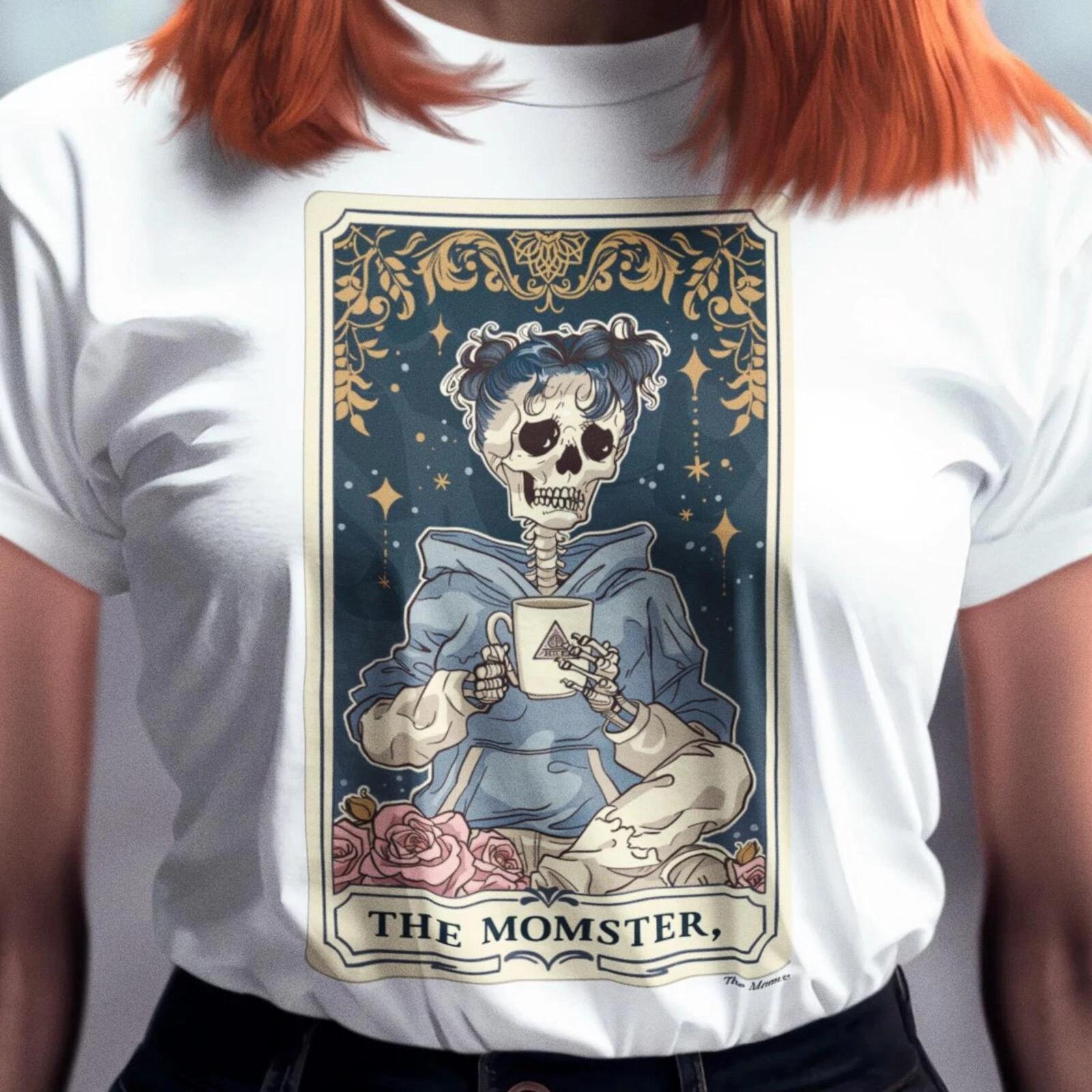 Men s and Women s T-shirts The Momster Tarot Card T-shirt – Humorous Gothic Skeleton Mom Design S