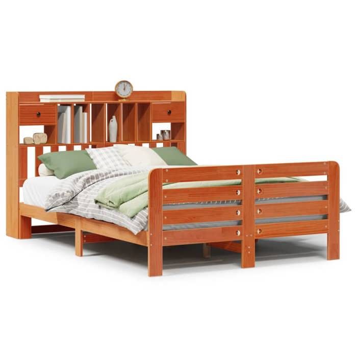 VidaXL Lit bibliothèque sans matelas cire marron 140x200 cm pin massif 3309964