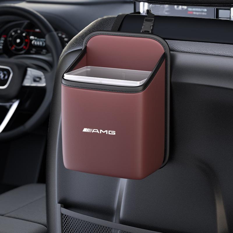 TXF4 Car Hanging Trash Can Seat Back Storage Box For Mercedes Benz AMG W204 W212 W176 GLC CLA GLA E Interior Auto Accessories