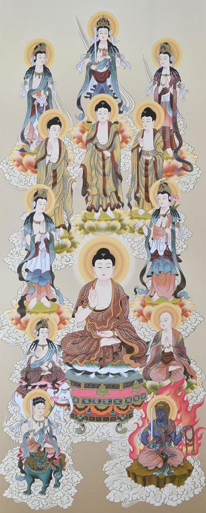Sunny Town Gallery Hanging Scroll Buddhist Painting Thirteen Buddhas by Akizuki Nagai X 164cm 44.5