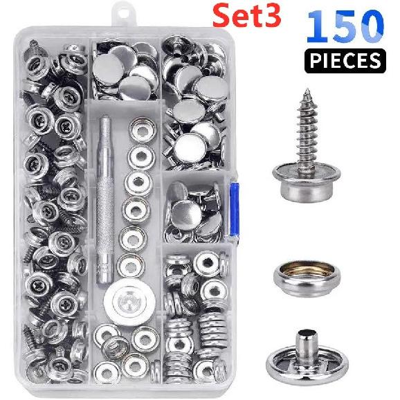 270/150Pieces Stainless Steel Marine Grade Canvas and Upholstery Boat Cover Snap Button Fastener Kit with Setting Tool