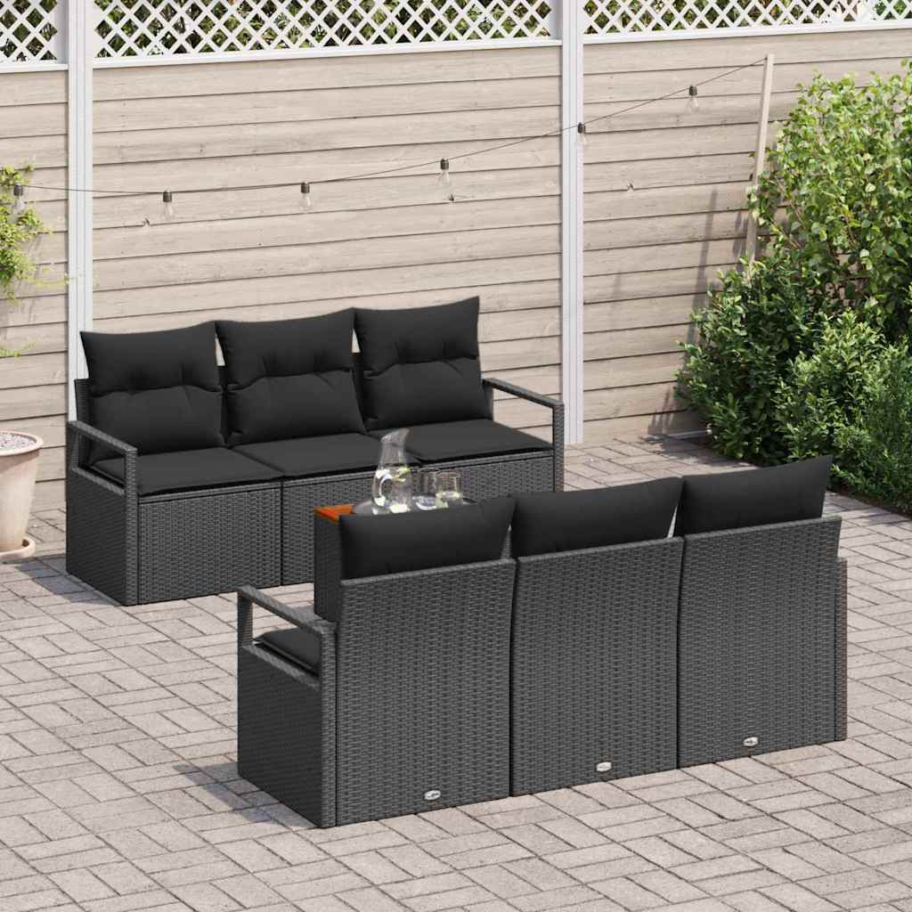 7 piece garden sofa set with cushions black poly rattan