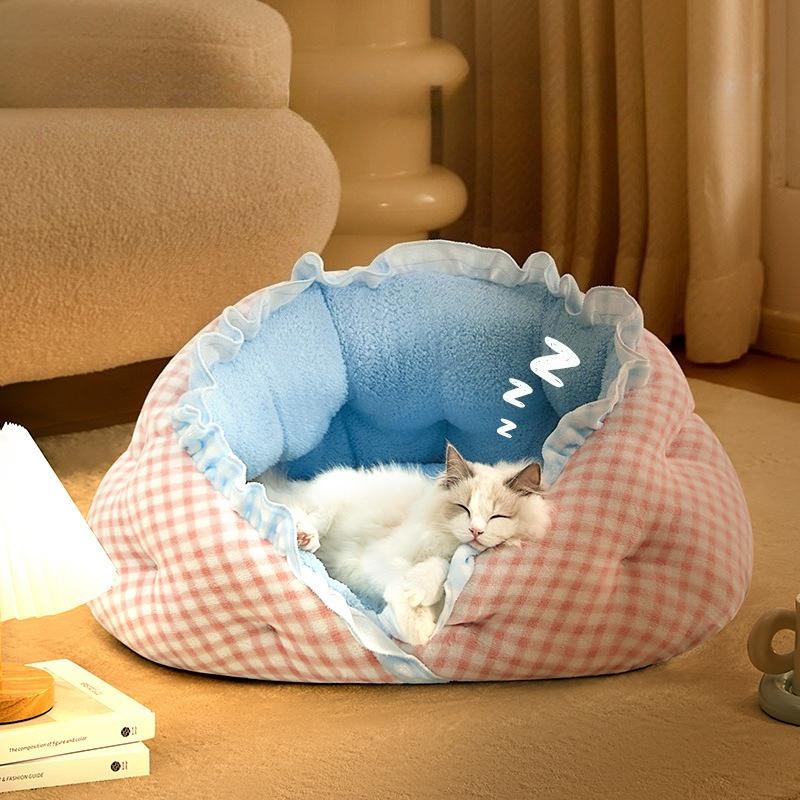 Winter Cat Dog Bed Keep Warm Semi-enclosed Kitten Sofa Bed Pet Kennel Pet House Four Seasons Sleeping Pad for Cats Small Dogs