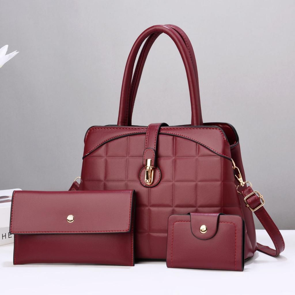 WTEMPO Einfarbige Handtaschen mit großem Fassungsvermögen Lässige Umhängetaschen Dreiteiliges Set Vielseitige Damen Einfache Schultertasche