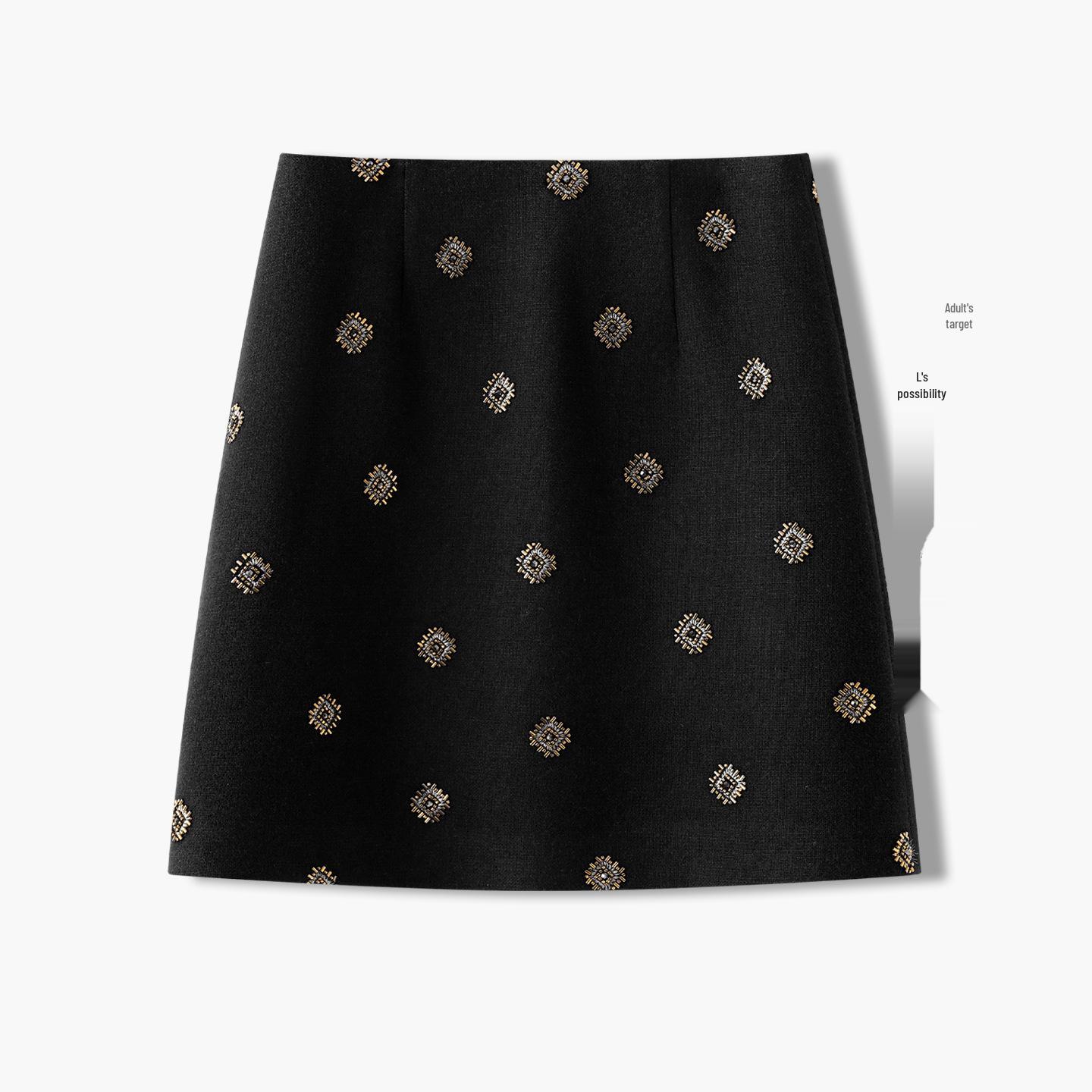 

Women s Retro High-Waist Embroidered Wool A-Line Skirt - Spring 2026 Fashion M (95-105 catty) чорний
