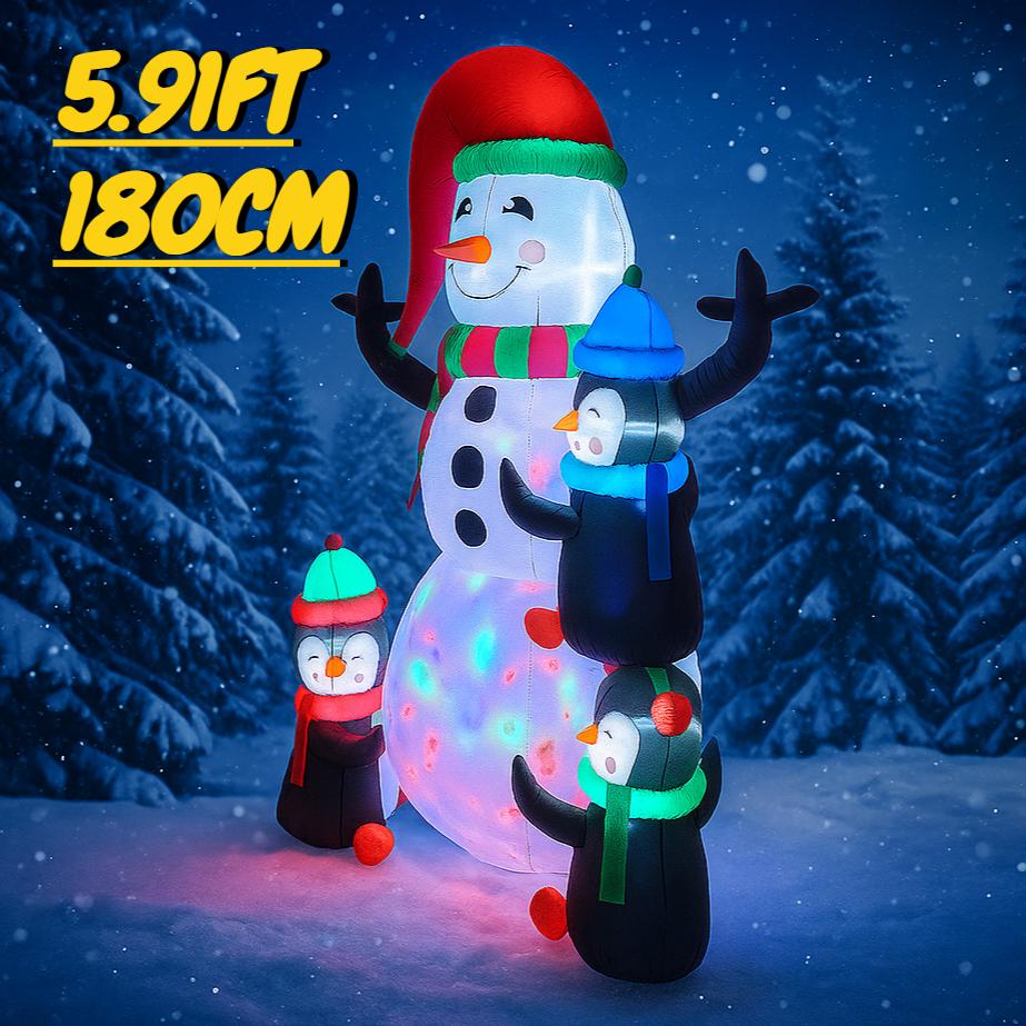 5.91FT Inflatable Toy Snowman Penguins Xmas Decorations for Yard with LED Lights Christmas Supplies Home Ornament Holiday Gift
