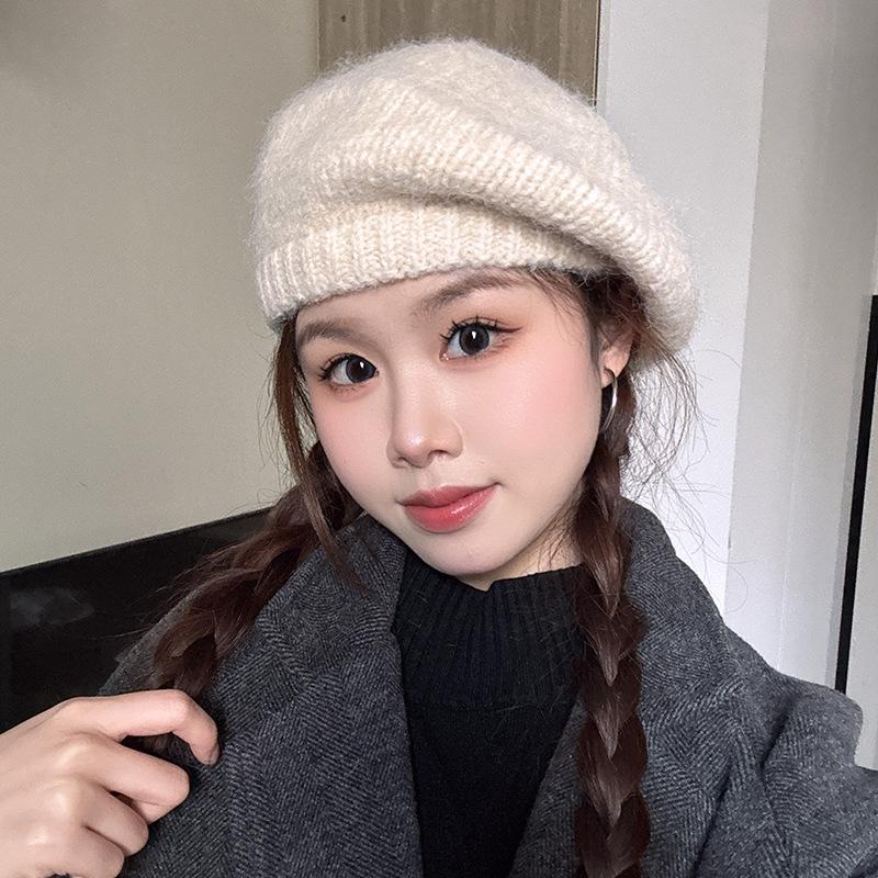 Mohair Big Head Hat Autumn and Winter Women's Warm and Fashionable Versatile Wool Beret Korean Style Face Showing Little Painter Hat