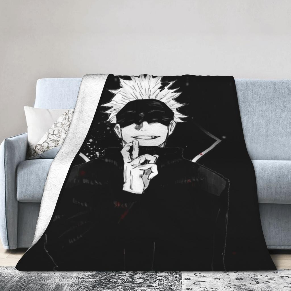 Satoru Gojo Flannel Blankets Jujutsu Kaisen Anime Manga JJK Throw Blankets for Bed Sofa Couch Bedspread,