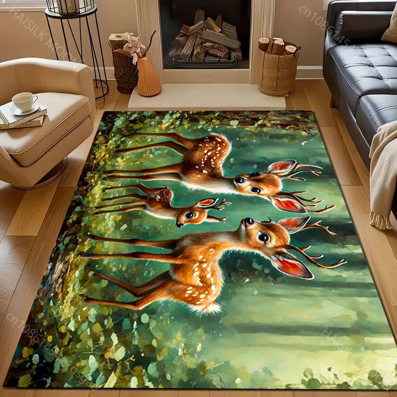 1PC Forest and Deer Print Carpet for Living Room Bedroom Bedside Sofa Floor Mat Modern Home Decor Aisle Corridor Area Rug