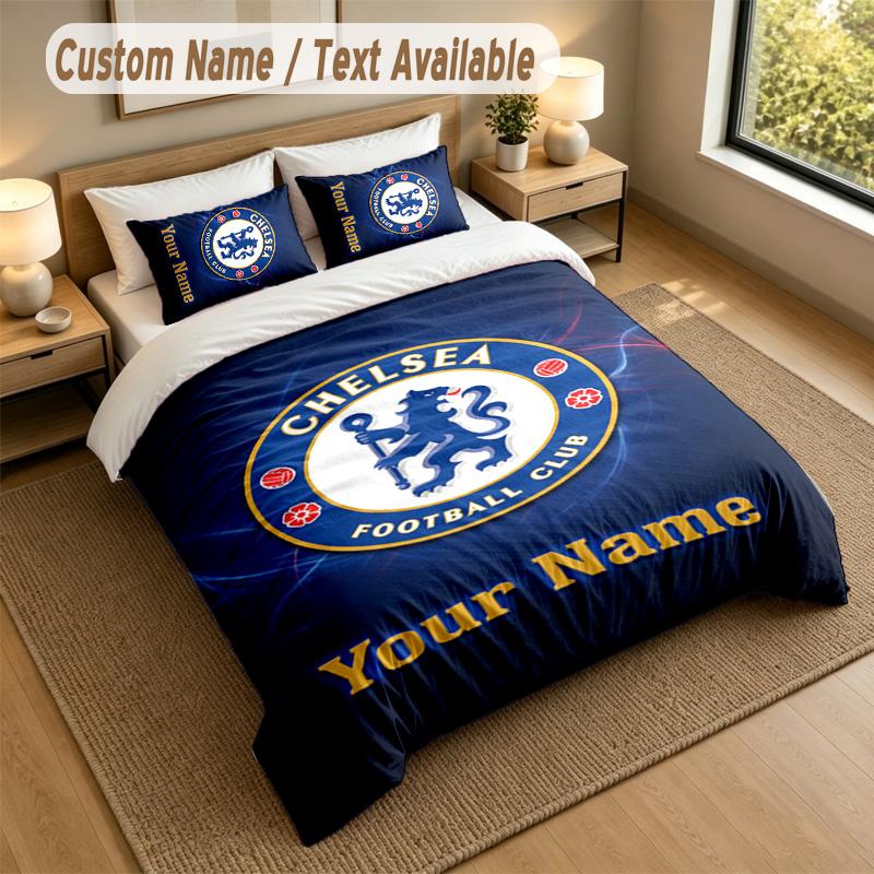 3Pcs Bedding Set Custom Name Text, 1 Sheet 2 Pillowcases Home Bed DecorChelsea FC