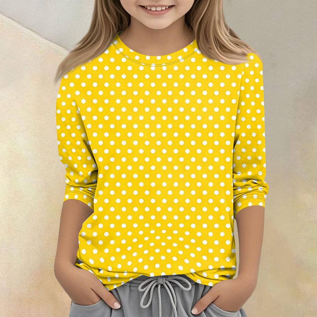 Kids Polka Dot Print Crew Neck Three Quarter Sleeve Casual T Shirt Lightweight Soft Fabric Comfortable Fit for Everyday Wear